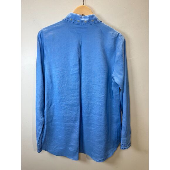 Kobi Halperin Women's Size S Blue Genevieve Embroidered Linen-Blend Blouse NWOT - Picture 4 of 9